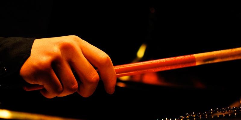 a hand holding a drum stick